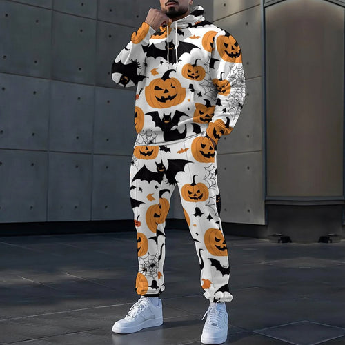 Herrer Halloween-joggingdragt med iøjnefaldende græskar- og flagermusdesign Stilla