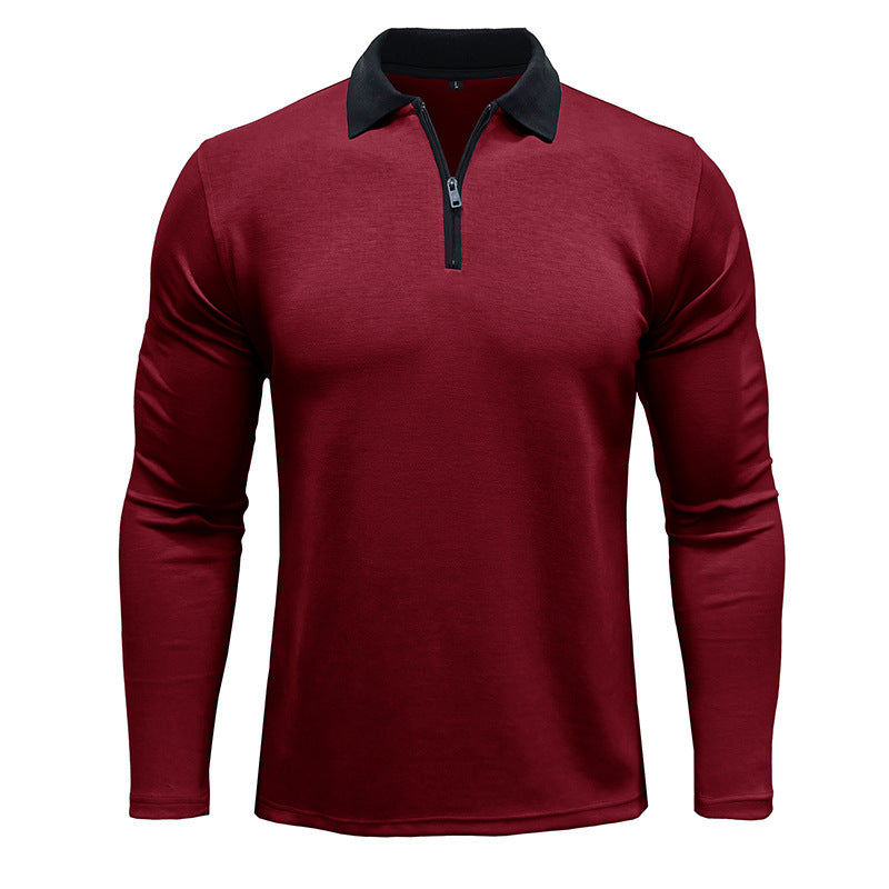 Herrer Sporty Langærmet Polo med Ståkrave og funktionel Lynlås Stilla