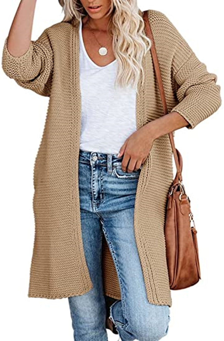 Kvinders chunky strikket cardigan med en afslappet pasform og åbne kanter Stilla