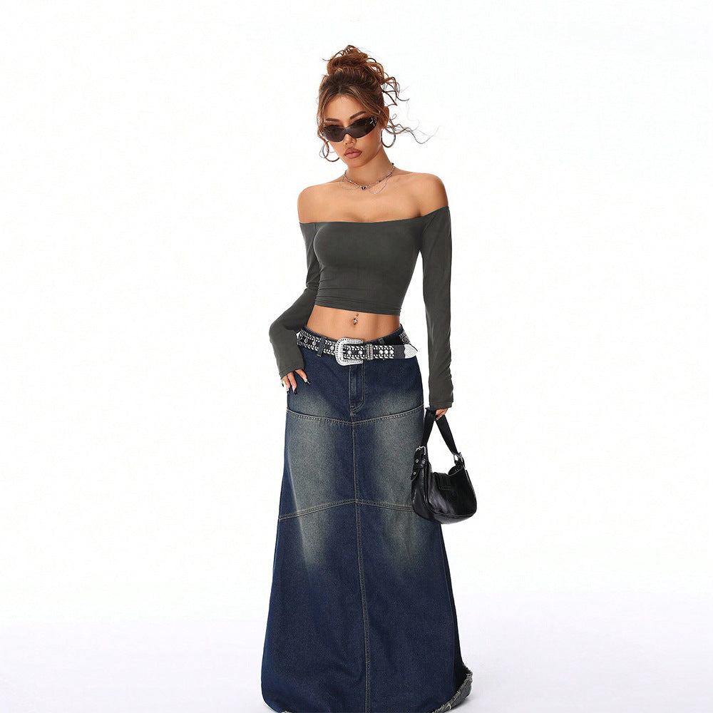 Kvinders off-shoulder crop top med lange ærmer og tætsiddende silhuet Stilla