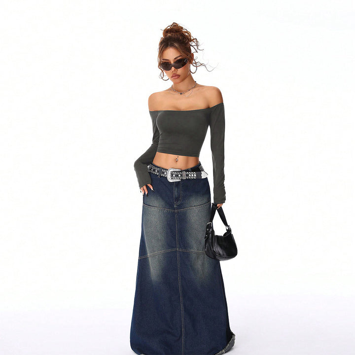 Kvinders off-shoulder crop top med lange ærmer og tætsiddende silhuet Stilla