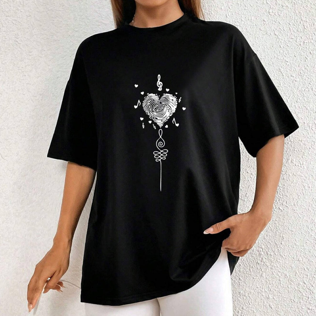 Dame Oversized T-Shirt med kreativt hjerte-design Stilla