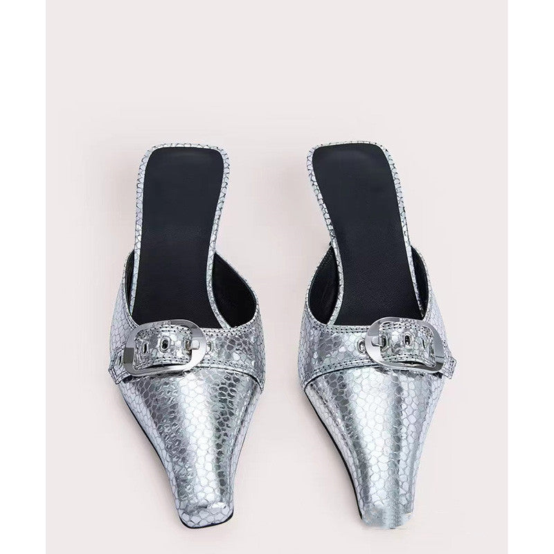 Dame Elegant Spids-tå Slingback Sko med dekorativt spænde-detalje  Stilla