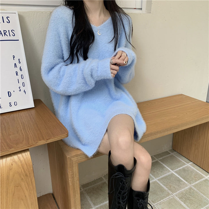 Dame V-hals Oversized Komfortabel Strikkjole Stilla