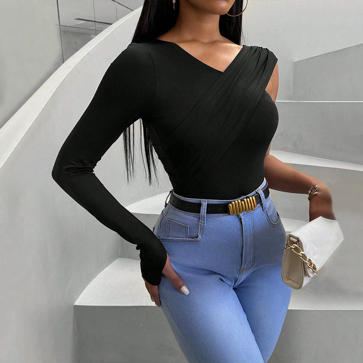 Dame Langærmet Bodysuit med Asymmetrisk Snit og Elegant Twist Design Stilla