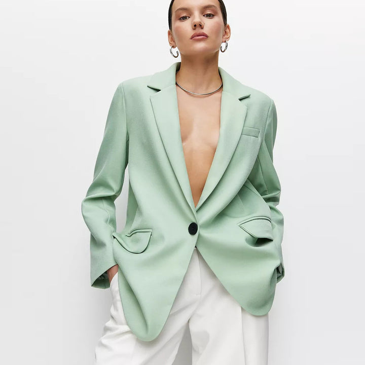 Dame elegant Oversized Blazer med fin tekstur og minimalistisk knapliste Stilla