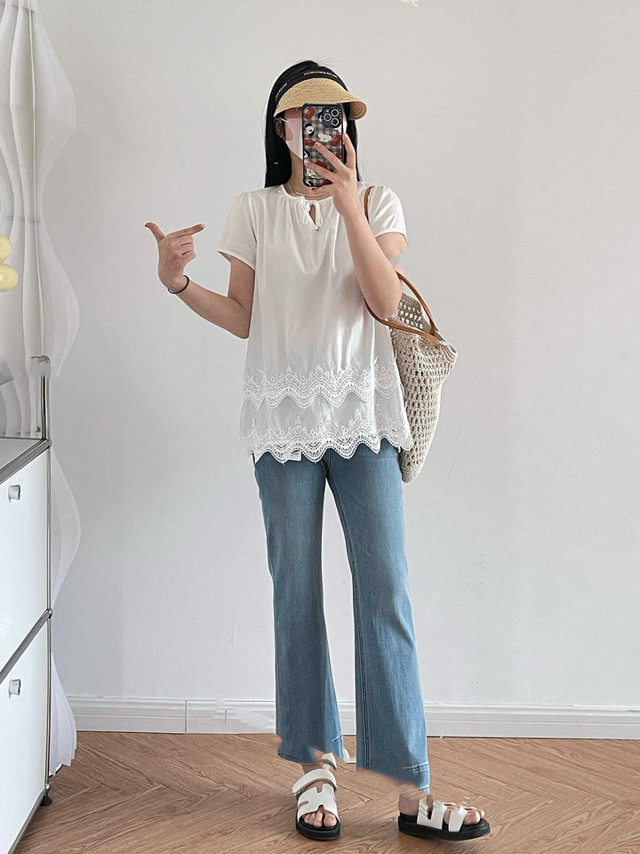 Damer afslappet T-shirt med spidsdetaljer Stilla