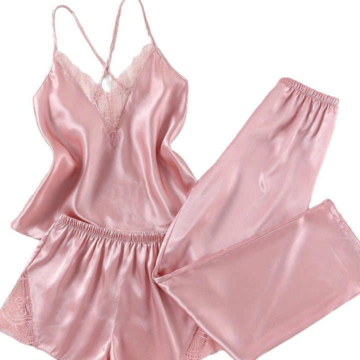 Femme Luksuriøs Satin-Cami- og Bukser-Sæt med Spidsdetaljer Stilla