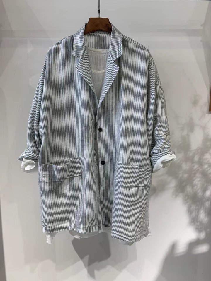 Dame Relaxed Fit Stribet Linned Blazer Stilla