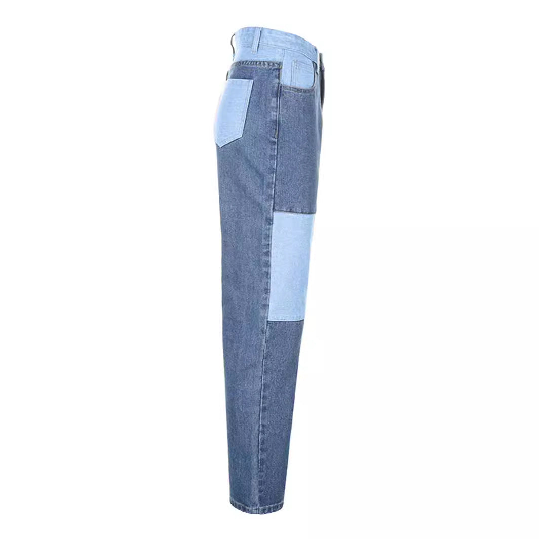 Dame Højskårne Jeans i trendy Patchwork-Design Stilla