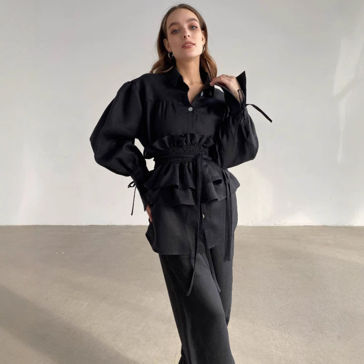 Dame Casual Bluse med Rynker og Talje bælte Stilla