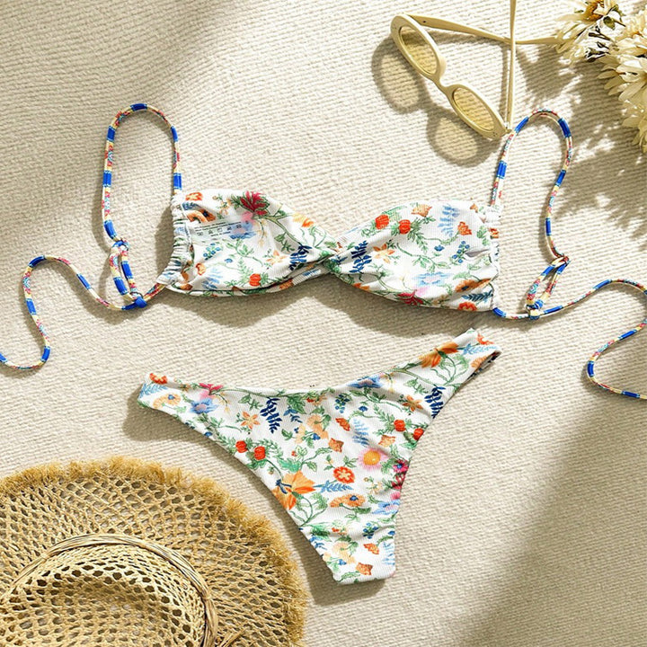 Dame Floral polstret bikini med udtagelig push-up og justerbare snore Skovae