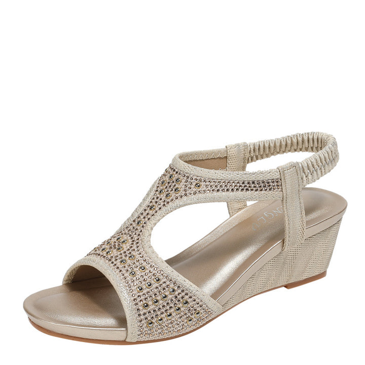 Dame sandaler med elegant rhinestones og fleksibel kilehæl Stilla