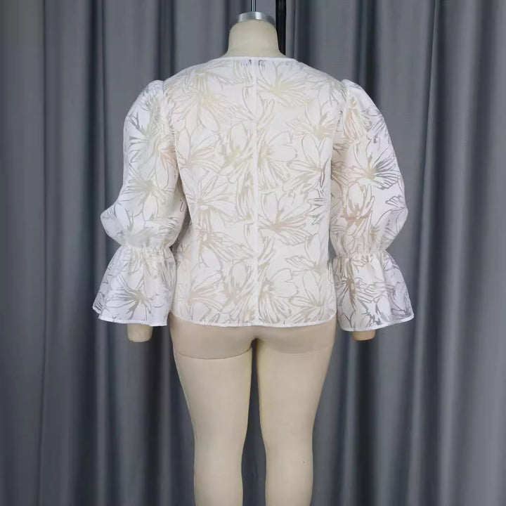 Damer Elegant Bluse med voluminøse ærmer og blomstermotiv Skovae
