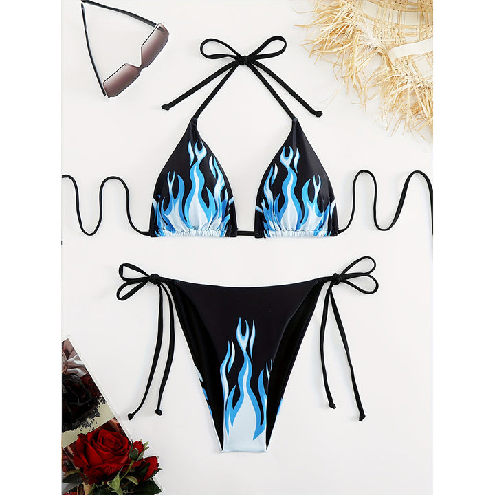 Dame Sexy Triangel-Bikini med fascinerende flammemønster Stilla