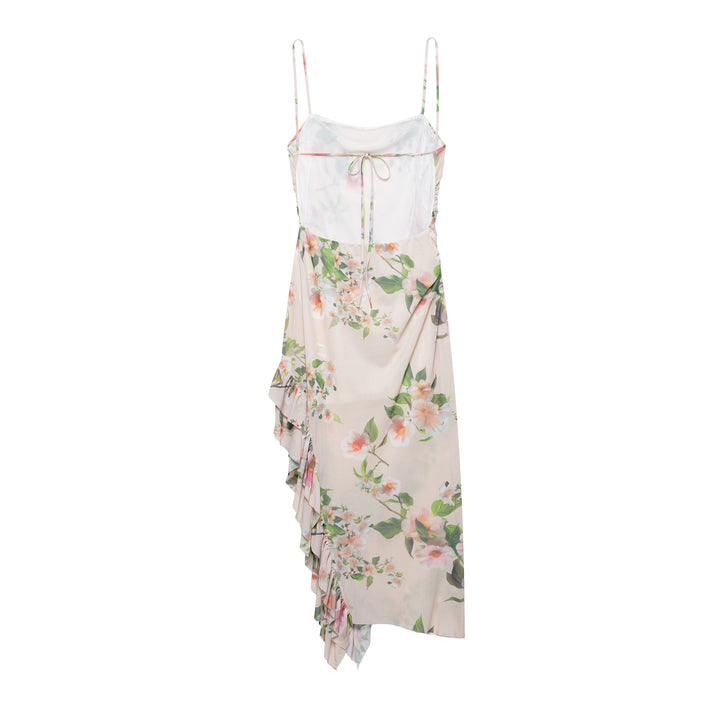 Femme Draped Floral Maxi Kjole med asymmetrisk Volangkant Stilla