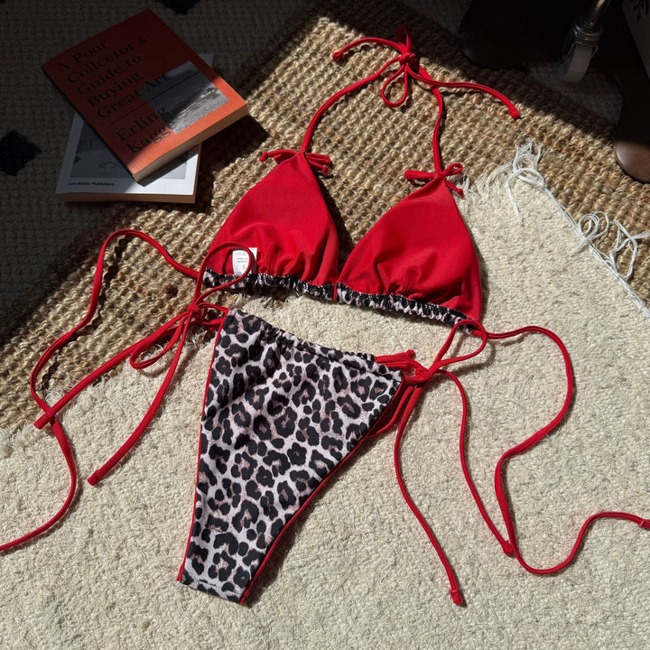 Dame Triangel-Bikini med trendy leopardmønster og justerbare bindebånd Stilla