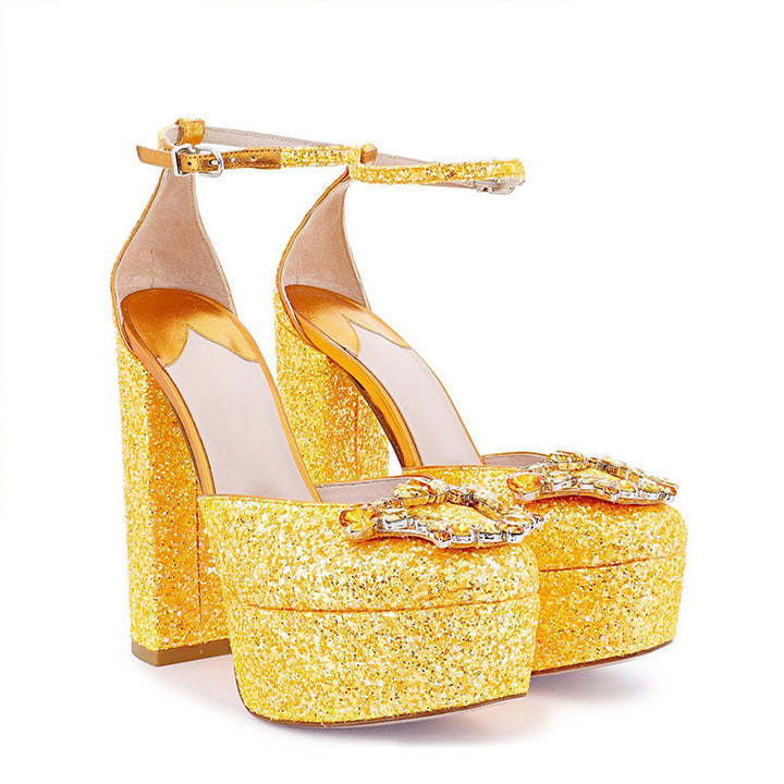 Femme Glitrende Platform Pumps med dekorative Sløjfeforankringer Stilla