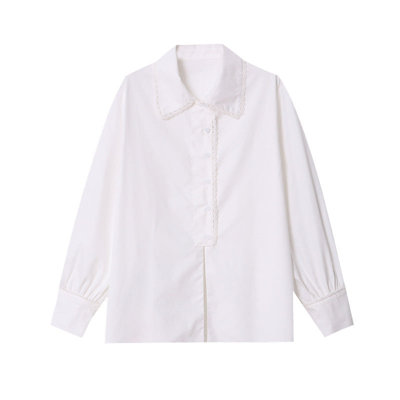 Kvinders elegante bluse med blondeskrave Stilla