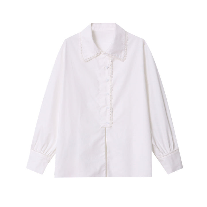 Kvinders elegante bluse med blondeskrave Stilla