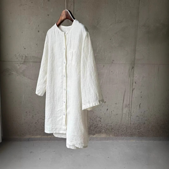 Dame Plus Size Linned Knap-Bluse Stilla