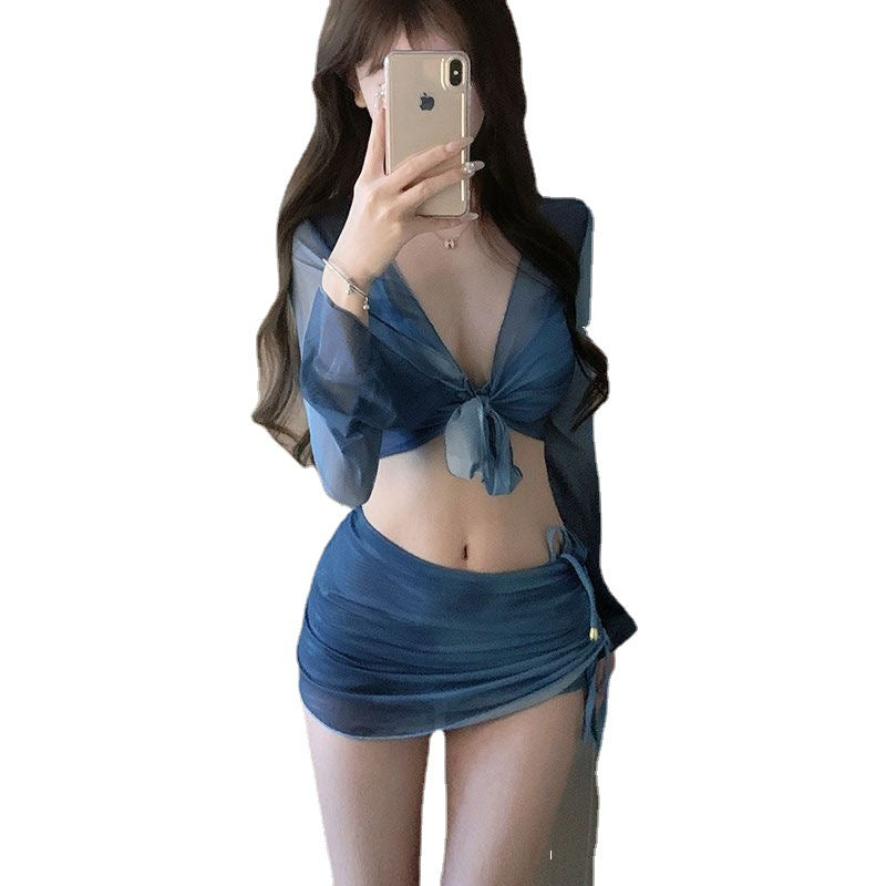 Dame Gennemsigtig Cropped Bindefront Strand Sæt Stilla