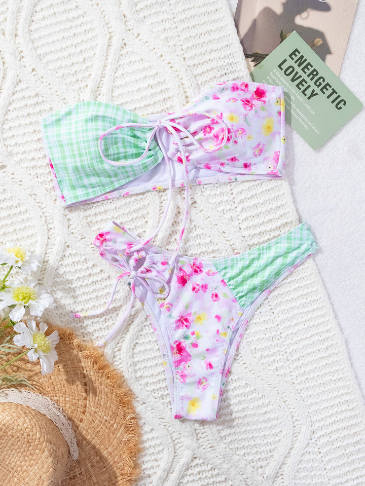 Dame Bandeau-bikini med blomstret design og aftagelige stropper Stilla