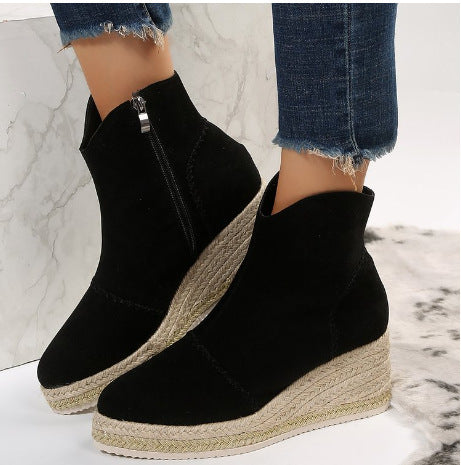 Dame Wedge-støvler med trendy jute-design og praktisk lynlås Stilla