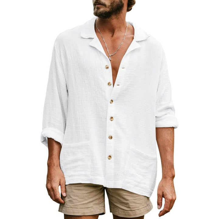 Herrer afslappet linen skjorte med moderigtig Henley-udskæring og praktiske lommer Stilla