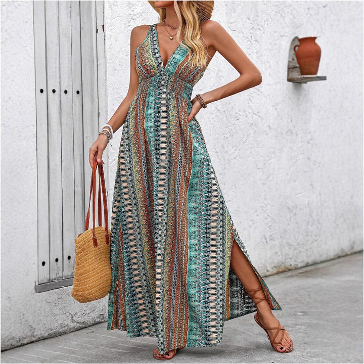 Femme Strappy Bohemian Maxi-Kjole med livlige mønstre Stilla