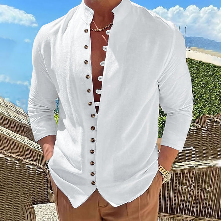 Herrer Langærmet skjorte i moderne Henley-stil med dekorative knapper og afslappet pasform Stilla