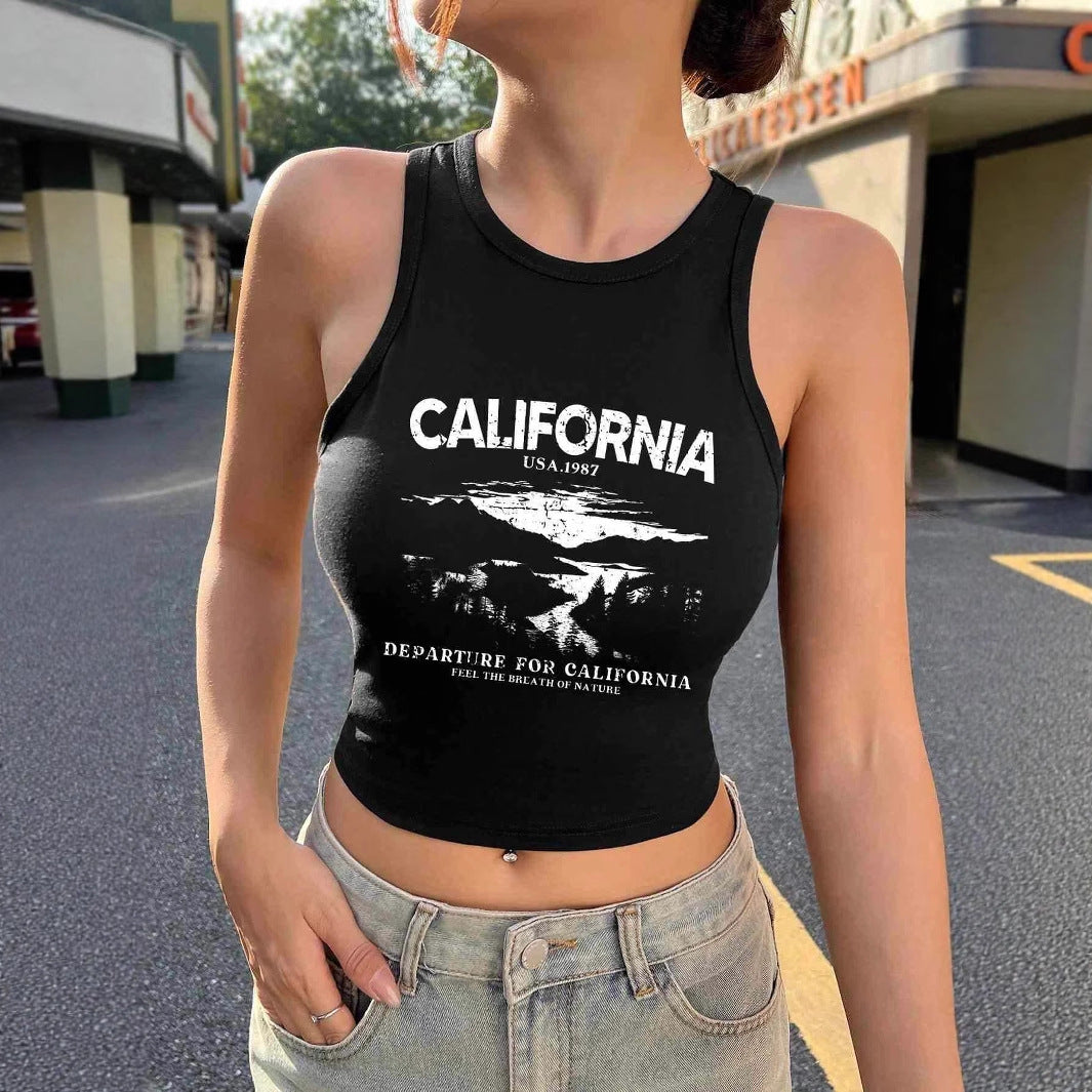 Dame Crop-Top med kreativt California-design Skovae