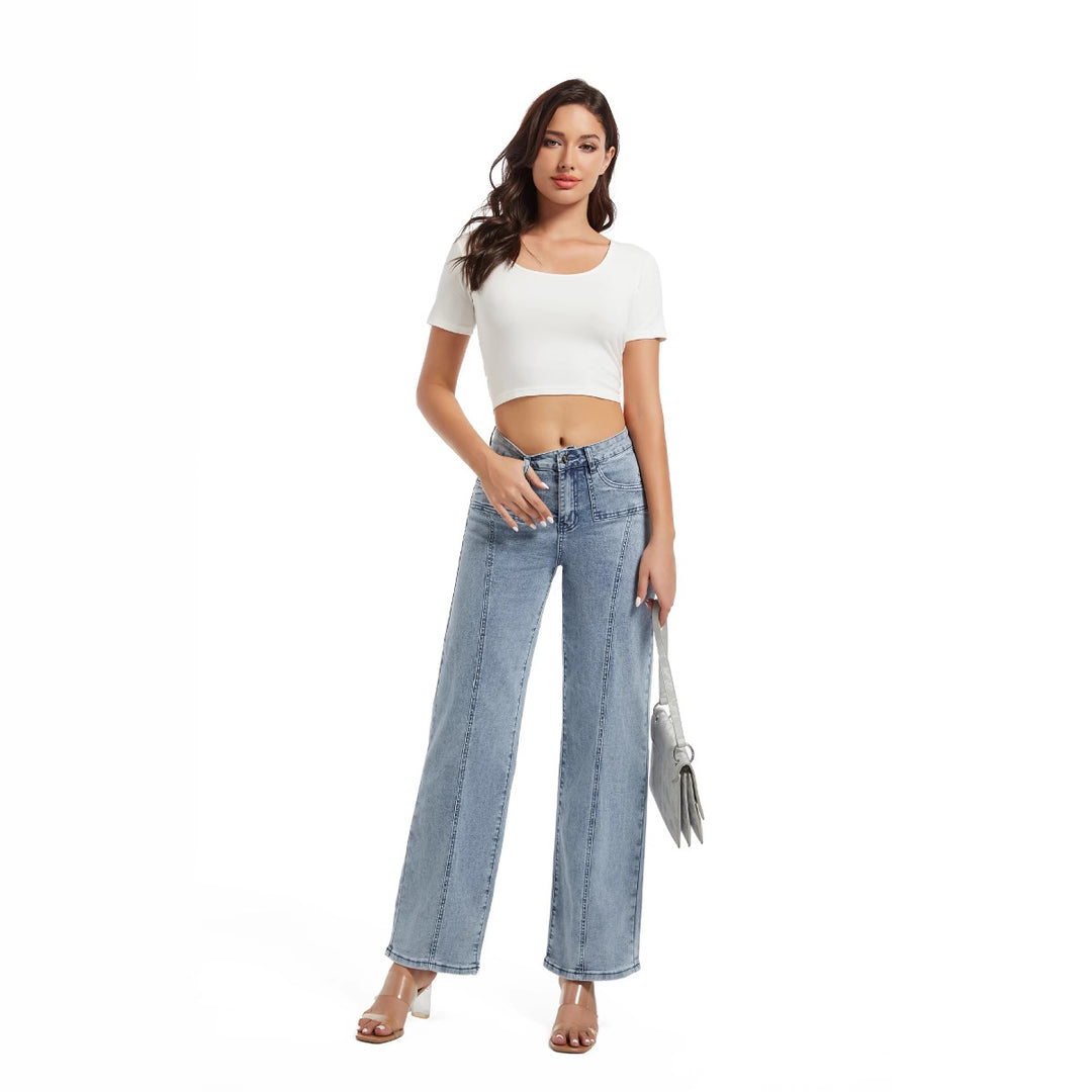 Dame Bred Jeans med høj talje Stilla