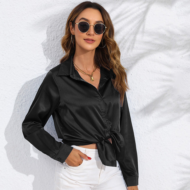 Dame elegant knyttet bluse i satin Stilla