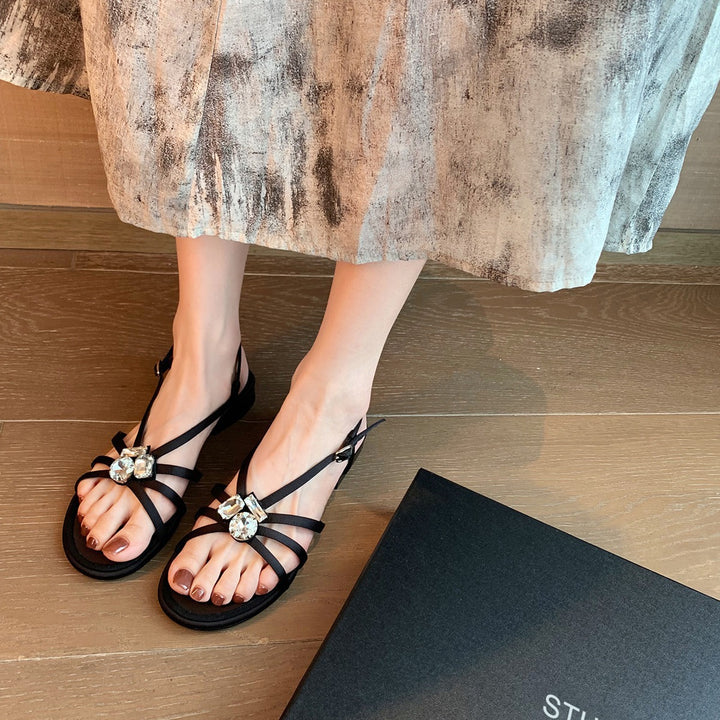 Dame sandaler med remme og strass dekorationer Stilla