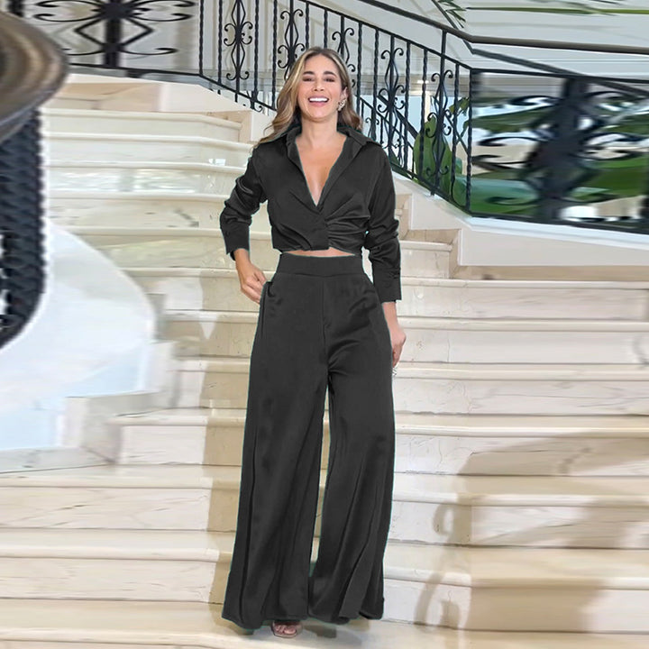 Dame sæt med cropped bluse og bred bukser Stilla