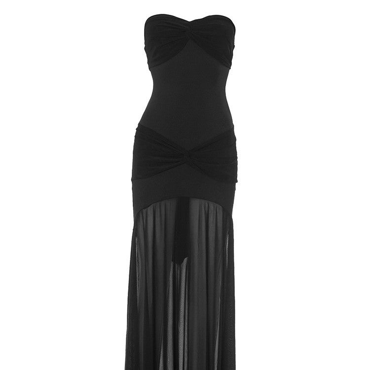 Dame elegant indpakket Maxi-kjole med sød hjerteudskæring og transparente detaljer Stilla