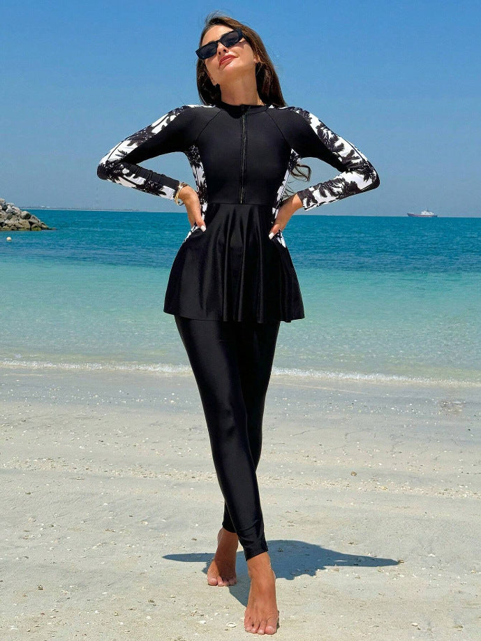 Dame Mode UV-beskyttende Surfdragt med Peplum-design Skovae