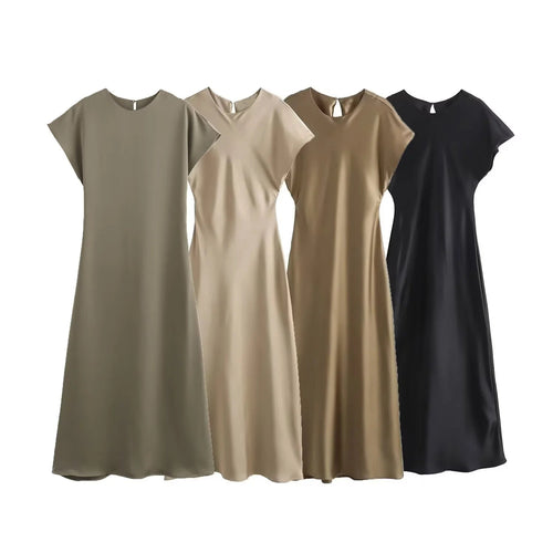 Stilla | Luminous Satin Feel Uden Ærmer Midi Kjole
