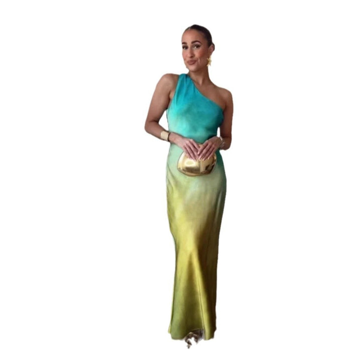 Damer Elegant Asymmetrisk Maxi Kjole med Blid Gradient og Behagelig Brug Komfort Skovae