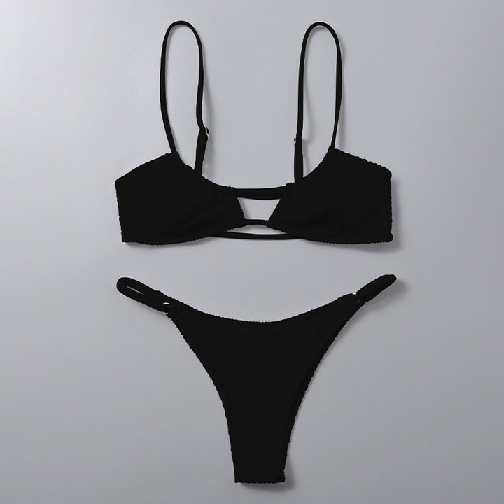 Dame bikinisæt med trendy ribstruktur og justerbare stropper Skovae