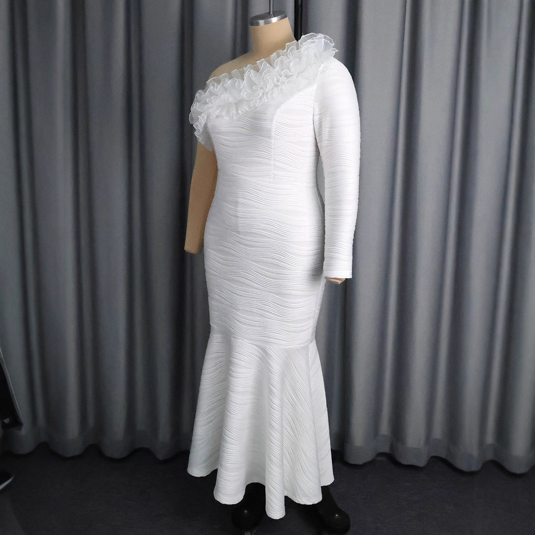 Dame elegant omslagskjole med flæser og asymmetrisk udskæring Skovae