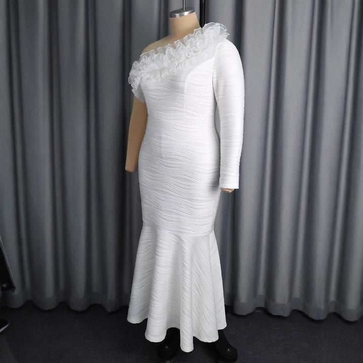Dame elegant omslagskjole med flæser og asymmetrisk udskæring Skovae