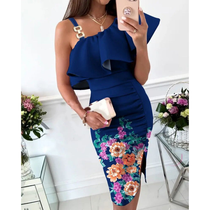 Femme Elegante Rynke En-Skulder Kjole Stilla