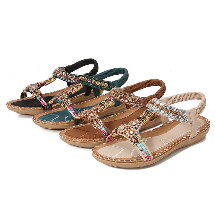 Dame sandaler med elegante perle- og strassdekorationer Stilla