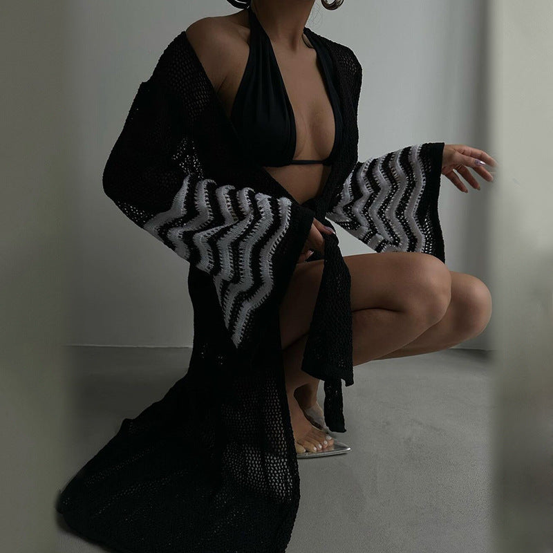 Dame luftig net-kimono med moderne ærmedesign Stilla