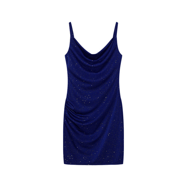 Dame Drapé-Stil Mini Kjole med Glimmer Detalje Stilla