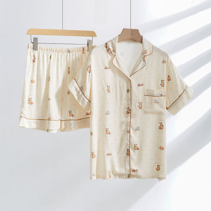 Dame Pyjama-sæt med søde bjørnemotiver og løs pasform Stilla