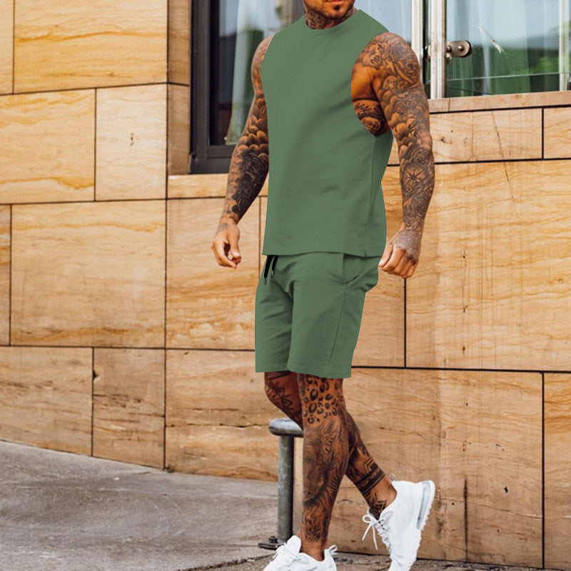 Herrer sæt bestående af ærmeløs top og shorts med elastisk talje og  åndbart materiale Stilla
