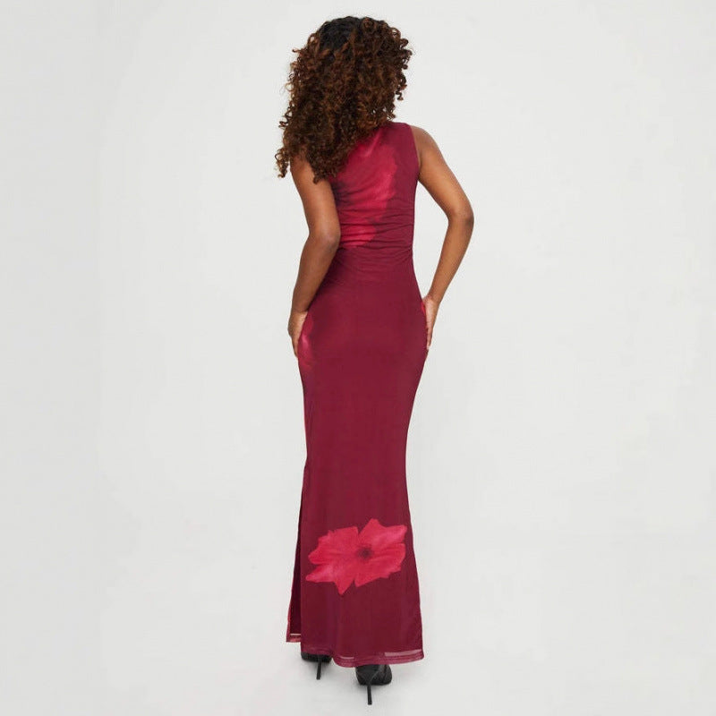 Dame Floral Print Bodycon Maxi Kjole Stilla